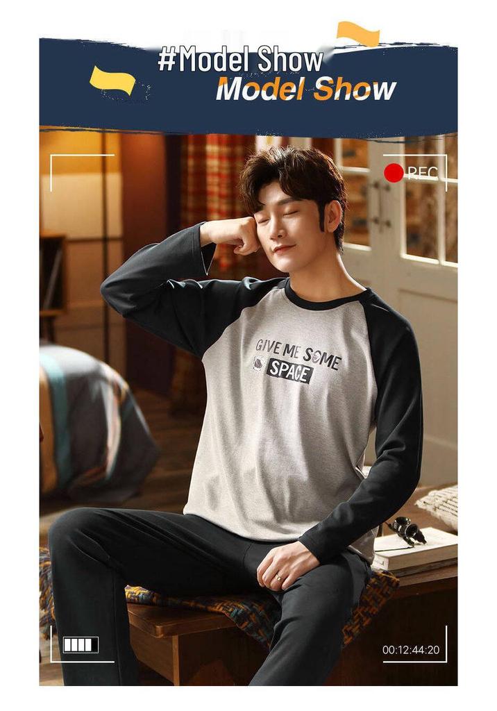 Men's Long Sleeve Pajamas Set - Spring/Autumn Style, Plus Size, Suitable for Teens and University Students, Indoor/Outdoor Wear