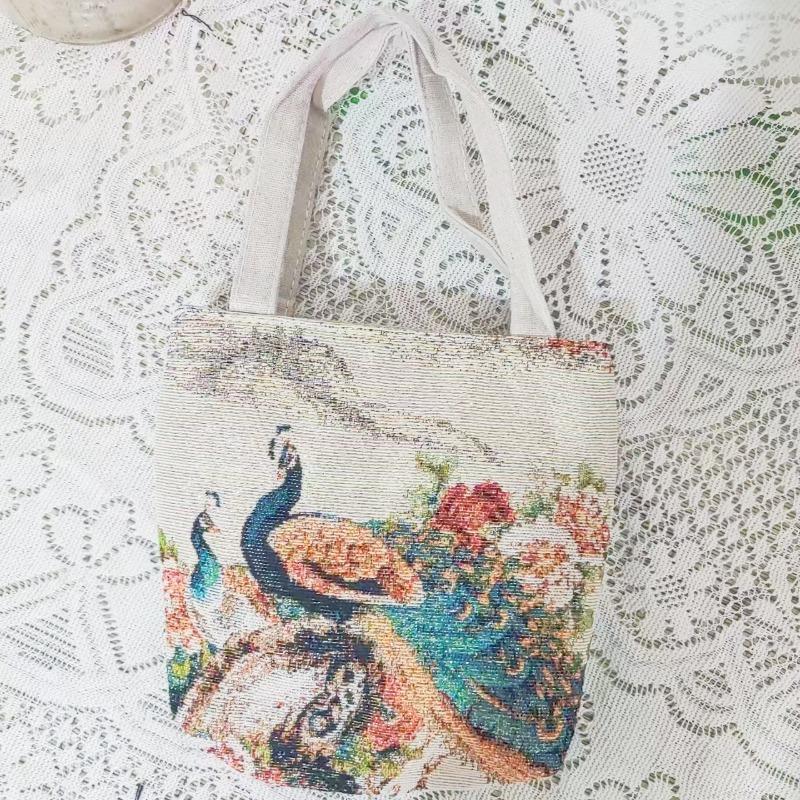 Small canvas bag double-sided embroidered tote bag elephant tote bag large capacity women's bag tote bag