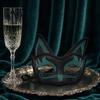 Eye Catching Prom Mask Cat Half Face Mask, Halloween Glitter Venetian Masquerade Flexible Rhinestone Ear for Party Costume Cosplay Lightweight