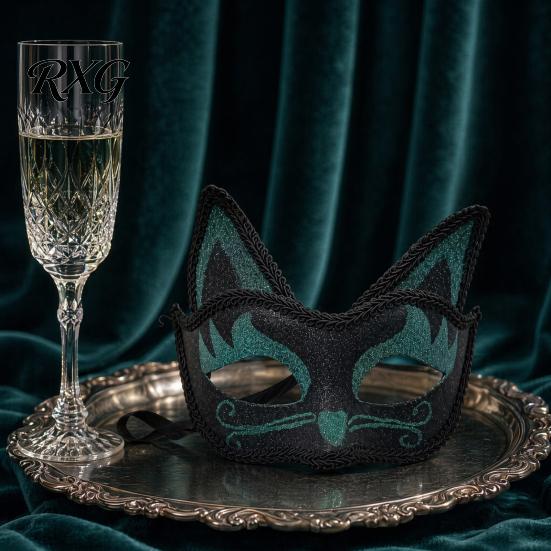 Eye Catching Prom Mask Cat Half Face Mask, Halloween Glitter Venetian Masquerade Flexible Rhinestone Ear for Party Costume Cosplay Lightweight