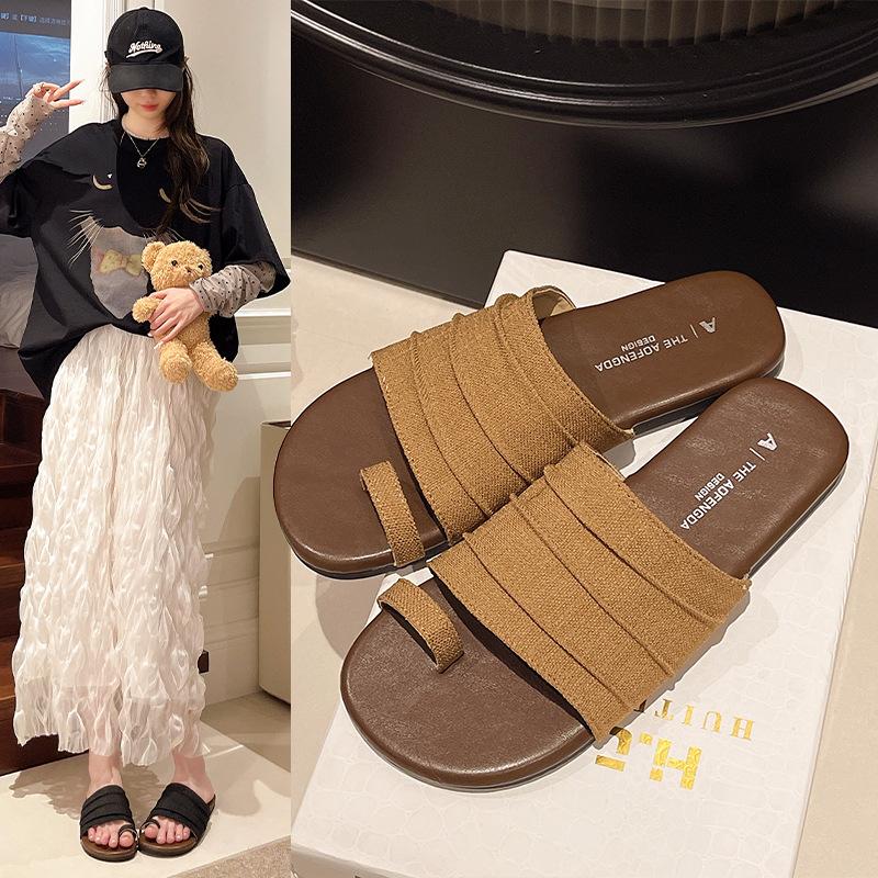 Xiaoliang slippers women's summer outer wear new style sense fashion casual cover toe flat bottom beach one-word drag