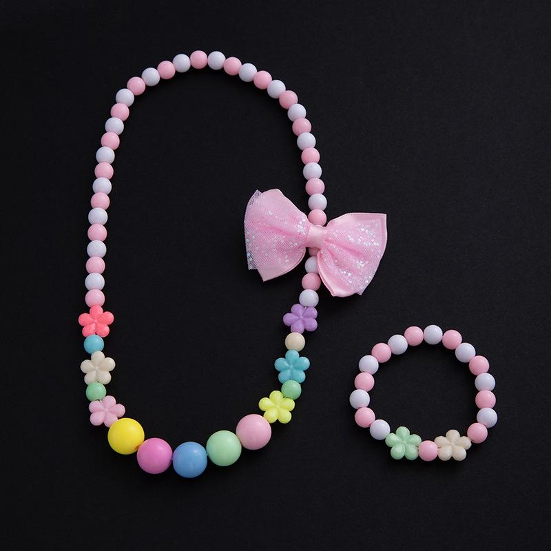 Kids Candy Color Necklace Bracelet Set, Cute Flower Heart Star Bow Jewelry for Girls, Colorful Charm Accessories, Trendy Party Gift