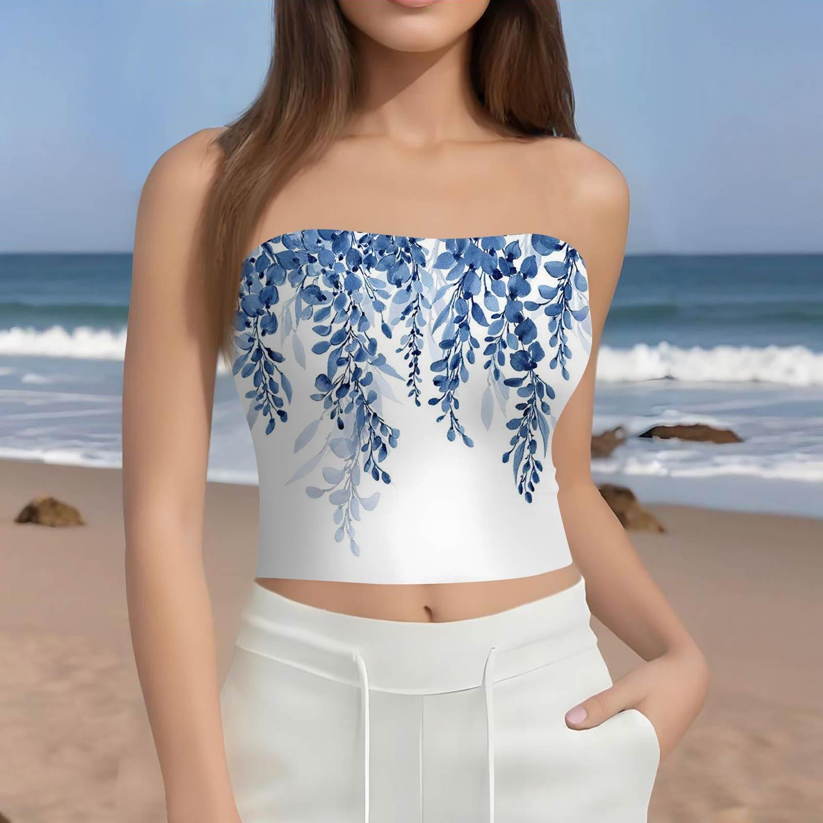 

Укороченные топы для женщин, сексуальные летние майки-трубы без рукавов с принтом, майка-рубашка, жилет XL небесно-голубой