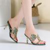 Fashion Summer Rhinestone Sandals Genuine Leather Glitter Women Open Toe Sandals High Heels Party Shoes Gladiator Sandals Wedding Shoes