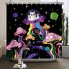70s Retro Rainbow Shower Curtain Hippy Funky Cartoon Mushroom Floral Bathroom Curtain Polyester Waterproof Fabric Bathtub Screen
