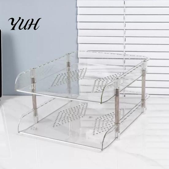 Stackable Office Storage Clear Desk Organizer, Transparent Layers PET File Rack, Stationery Box Space Saving Organizer for A4 Documents And