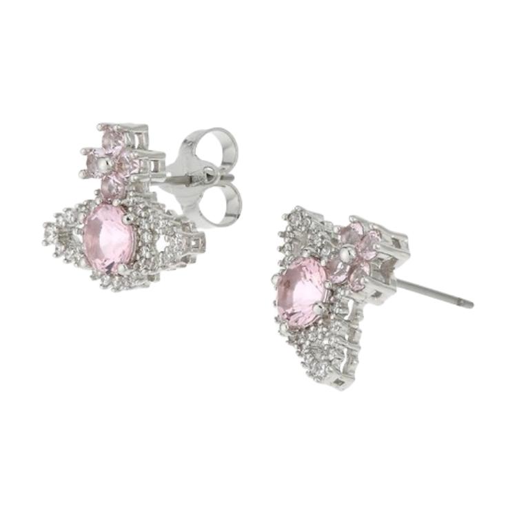 VIVIENNE WESTWOOD Saturn Classic Valentina Earrings Women Earrings Silver Pink-Diamond 62010101J25A338