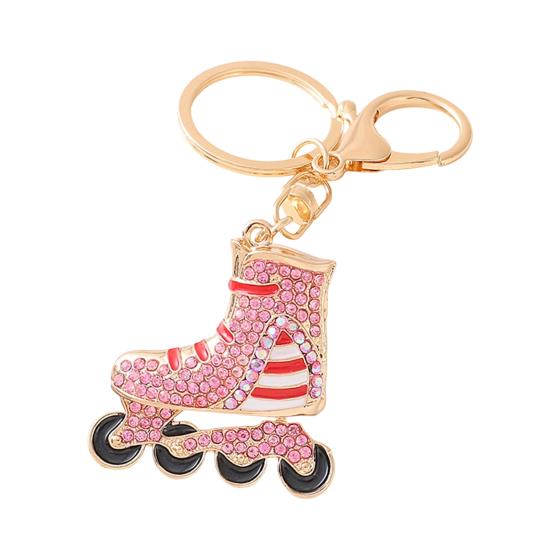 Rhinestone Striped Roller Skates Keychain Alloy Key Ring Backpack Schoolbag Hanging Decoration Bag Charm Purse Pendant