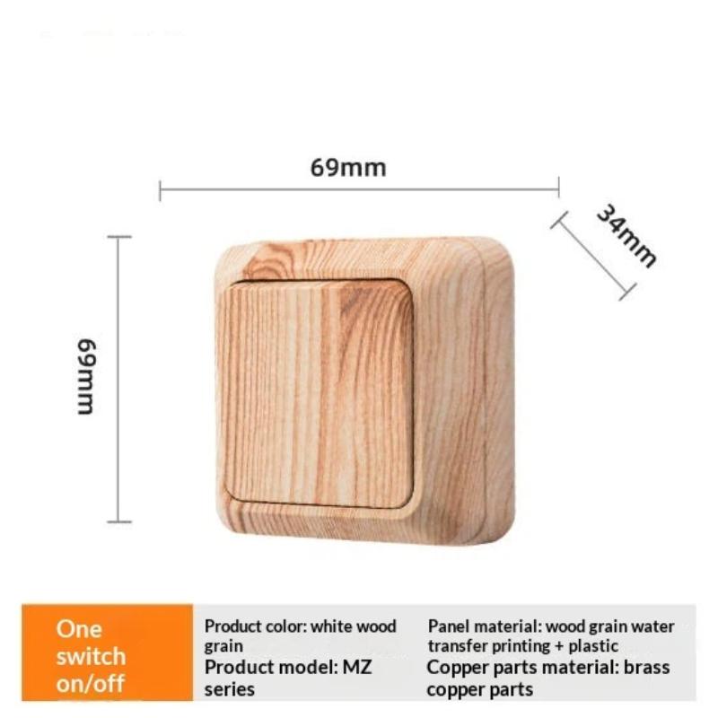 1Pcs Wall Mounted 1 Gang 1 Way Spray Plastic On/Off Wood Eu Standard Button Light Switch Flame Retardant Classic Surface Switch