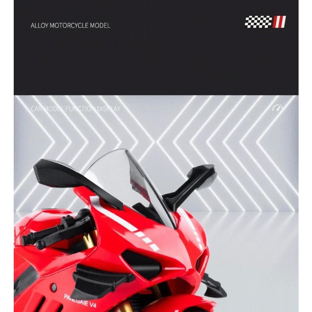 1/10 Ducati V4S S1000RR H2R Alloy Die Cast Motorcycle Model Vehicle Collection Sound and Light Off Road Autocycle Toys Car