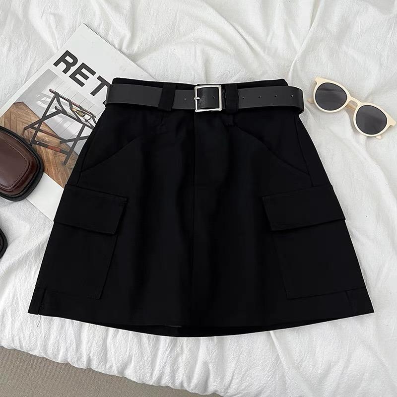 

Ретро-модная тонкая мини-юбка с высокой талией, женская однотонная короткая юбка с двойным карманом, женские трапециевидные юбки с запахом на бедрах, женские с поясом 24274 S чёрный