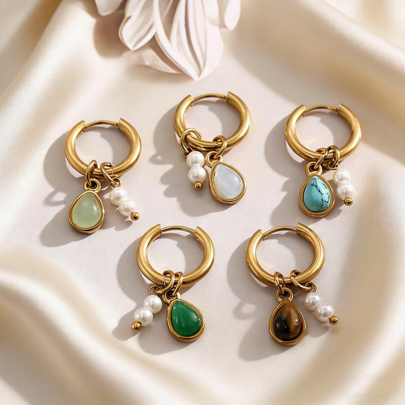 Simple Brown Teardrop Drop Earrings for Women Exquisite Vintage Pearl Beaded Hoop Earrings Trendy Casual Versatile Jewelry Gift