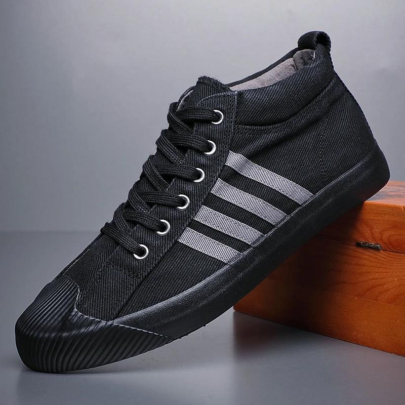 

Мужская парусиновая обувь для прогулок на открытом воздухе, нескользящая повседневная обувь 2024 года, модные дышащие высокие мужские кроссовки, летняя новая спортивная обувь 44 чёрный
