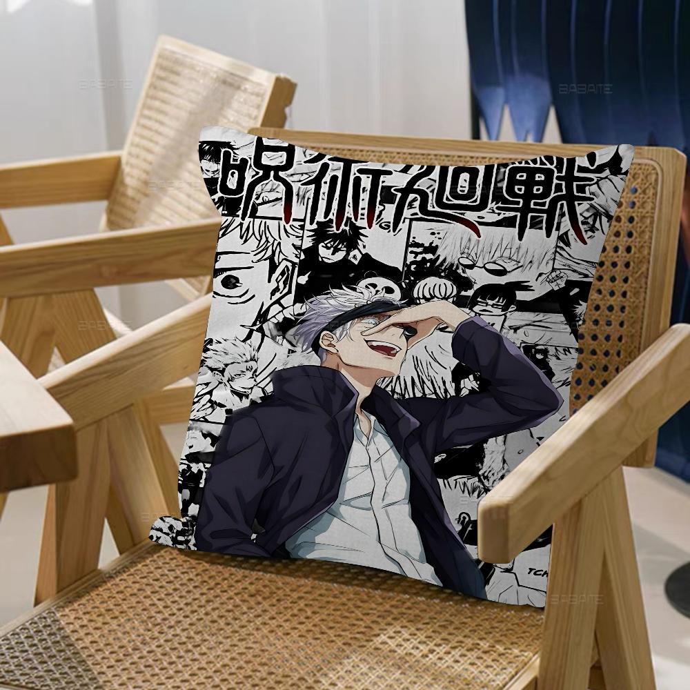 Satoru Gojo Anime Pillow Covers Cartoon Sofa Decorative Home Double-Sided Printing Short Plush Cute Cushion Cover