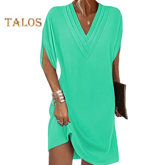 Dámské šaty s výstřihem do V plisovaný rukáv napůl netopýří Jednobarevné Volné Měkké Prodyšné Dojíždění nad kolena Mini