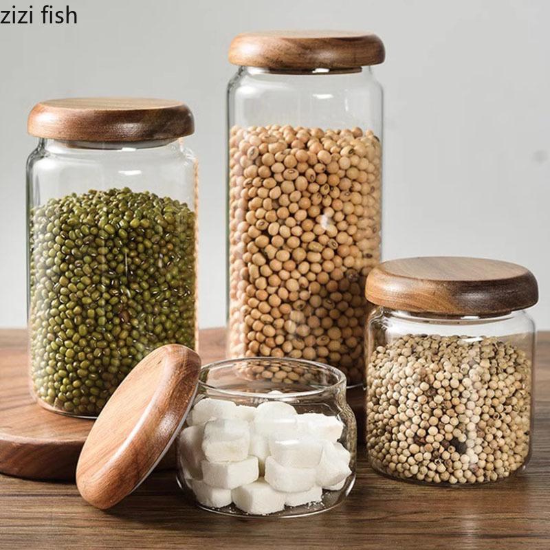 Transparent Glass Storage Jar with Lid Moisture-proof Sealed Jar Tea Can Food Storage Jars Candy Jar Household Storage Container