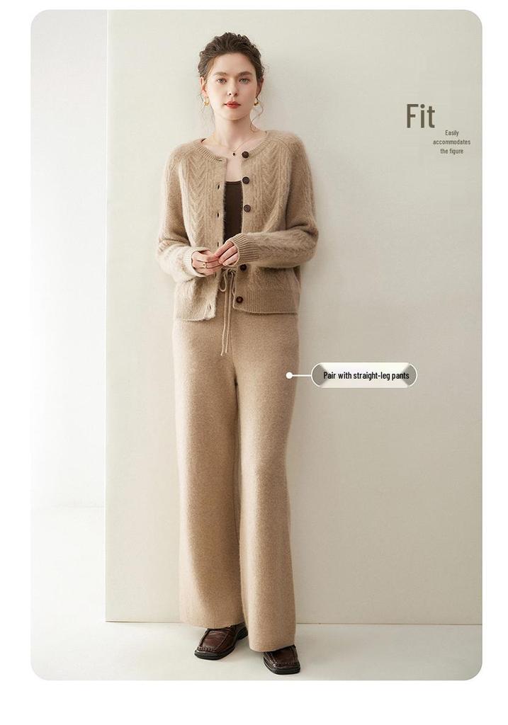 2025 Women's Baby Cashmere Cable Knit Cardigan: Loose, Thick, Versatile Sweater with Round Neck for Autumn/Winter
