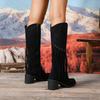 Women's Fringe Brown Boots Side Zipper Retro Long Boots Suede Knee High Plus Size 36-43 Autumn Chunky High Heel Bottes Femmes
