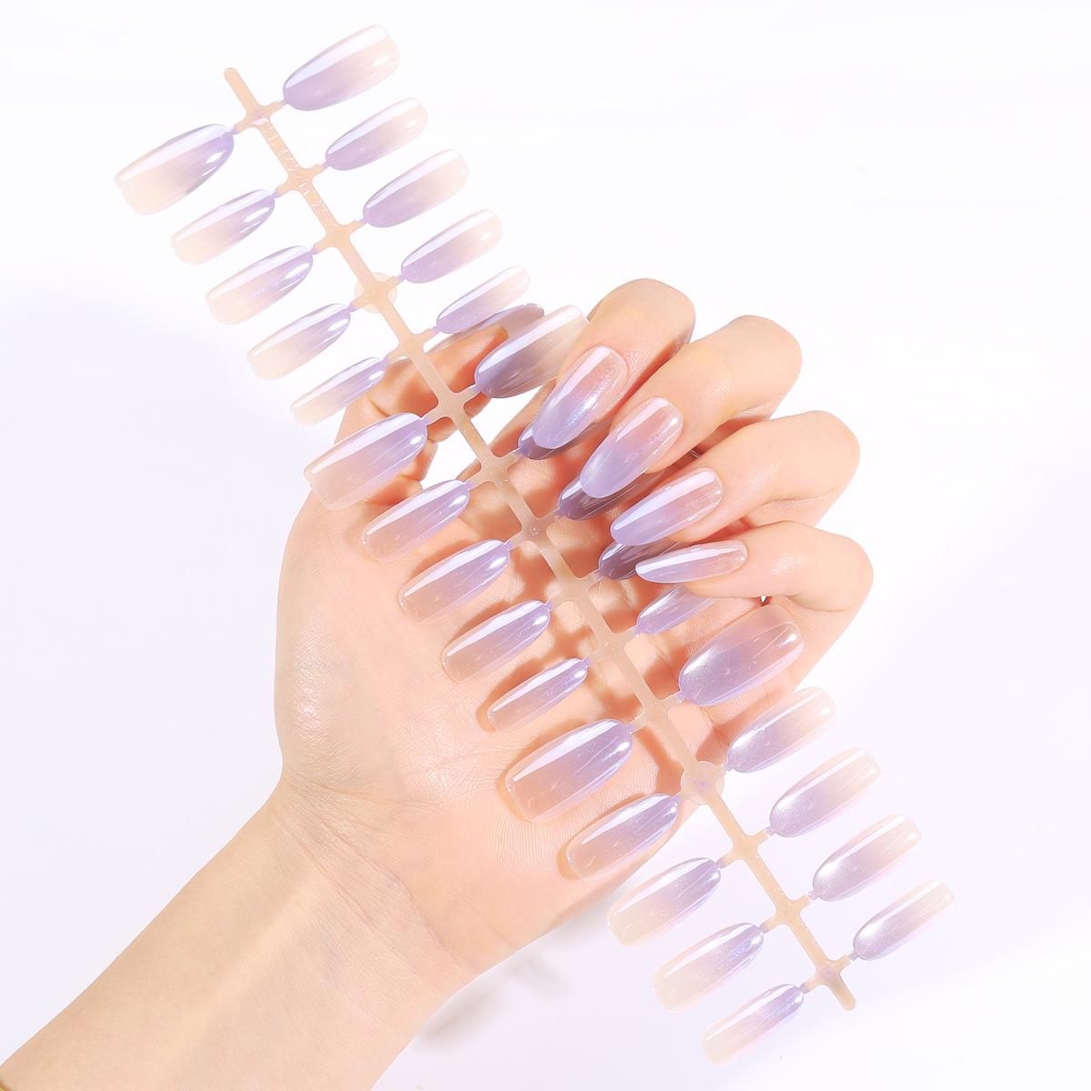 Oval Press-On Nails: Ice-Clear Purple Nude Gradient Cat Eye 30-Piece Set