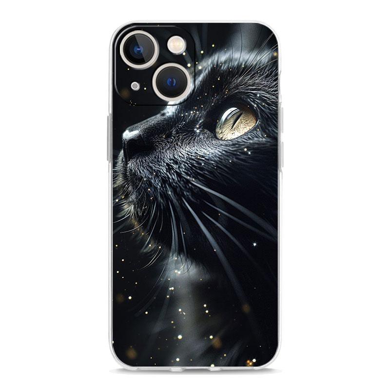 Phone Case For iPhone 16 15 14 13 12 11 Pro Max XS X XR 7 8 Plus Soft Shockproof TPU Clear Cover Black Cat
