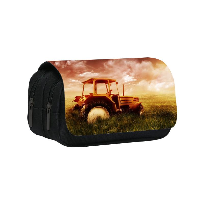 Nieuwe Dubbellaagse Etui met Tractor, Opbergtas voor Potloden en Schrijfwaren voor Leerlingen van de Basisschool en Middelbare School