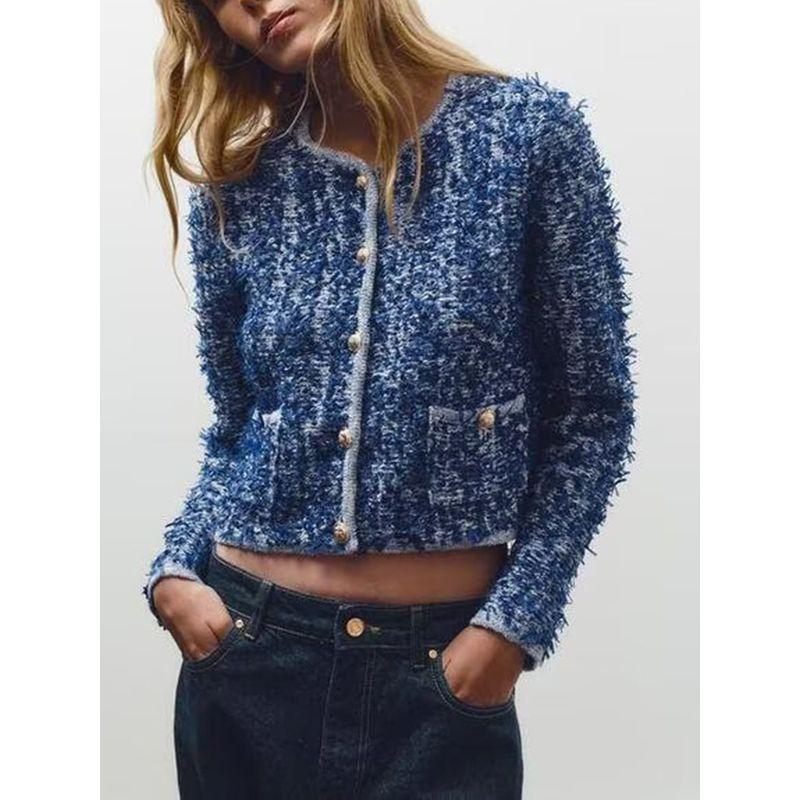 Za2025 Spring New Women Clothes Versatile Elegant Round Neck Long Sleeve Interwoven Knitted Short Coat 4192040 400