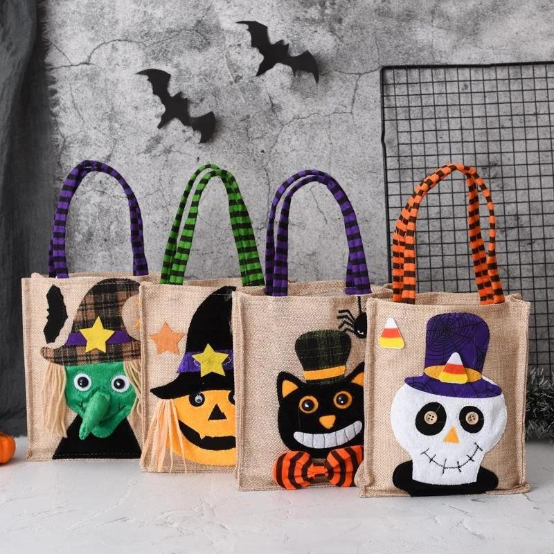 Halloween Gift Non Woven Tote Bag Black Hat Pumpkin Witch Horror Ghost Festival Party Trick Or Treat Happy Halloween Day Decor