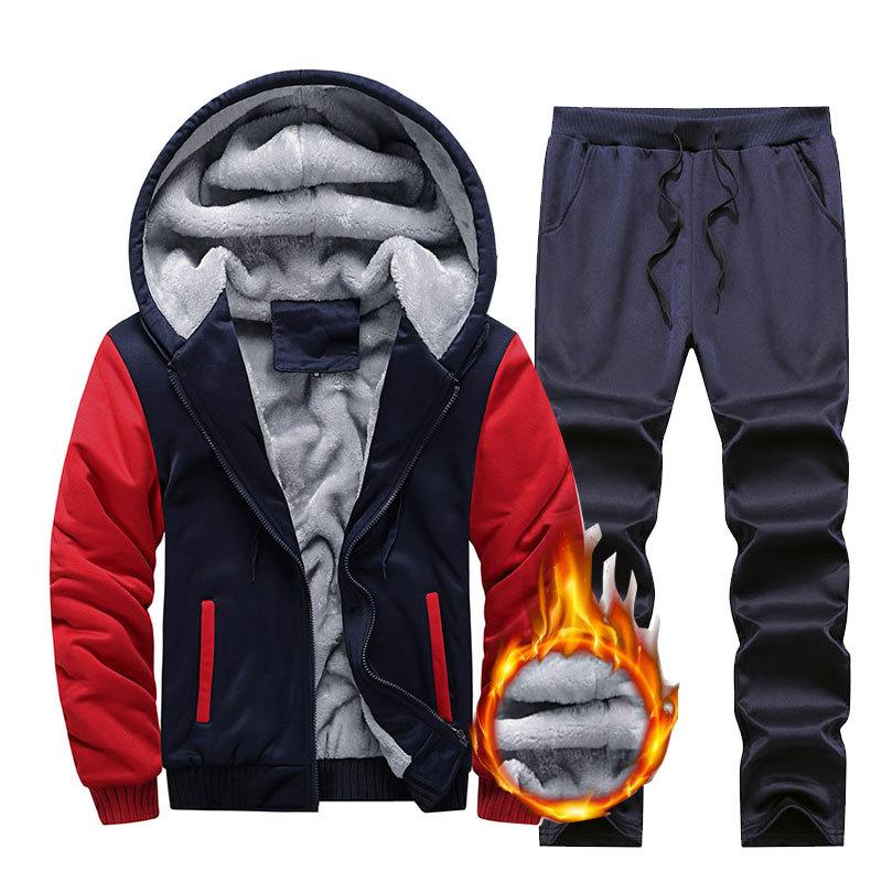 Autumn Winter Men's Casual Sports Suit Hooded Cardigan Plus Velvet Jacket Thick Sweater