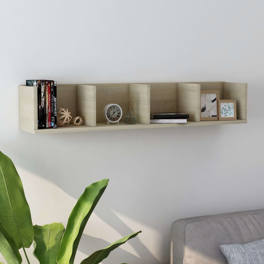 CD Wall Shelf Sonoma Oak 100 x 18 x 18 cm Particleboard