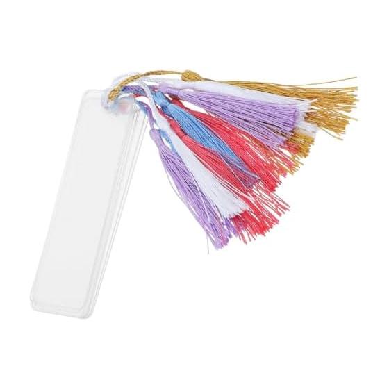 Amosfun 12 Pcs Clear Acrylic Bookmark Kit with 12 Tassels, DIY Blank Bookmarks with Rounded Edges for Reading, Gifts, Crafts - Transparent