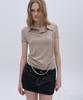 PLACE STUDIO Strap Side Shirring Slim Fit Standard Women'S Collar Soft Short Sleeve T-Shirt [Beige]