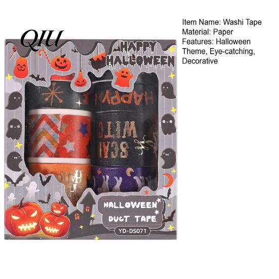 Holiday Themed Washi Tape 8 Rolls Halloween Tape, Spooky Bat Witch Cat Pattern Decorative Lightweight for Junk Journaling Supplies, Scrapbooking, DIY
