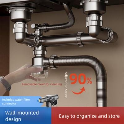 New Plastic Sink Drain Pipe Set Easy Install Single/Double Bowl Sewer Replacement Pipe Space Saving Deodorant Filter Kitchen