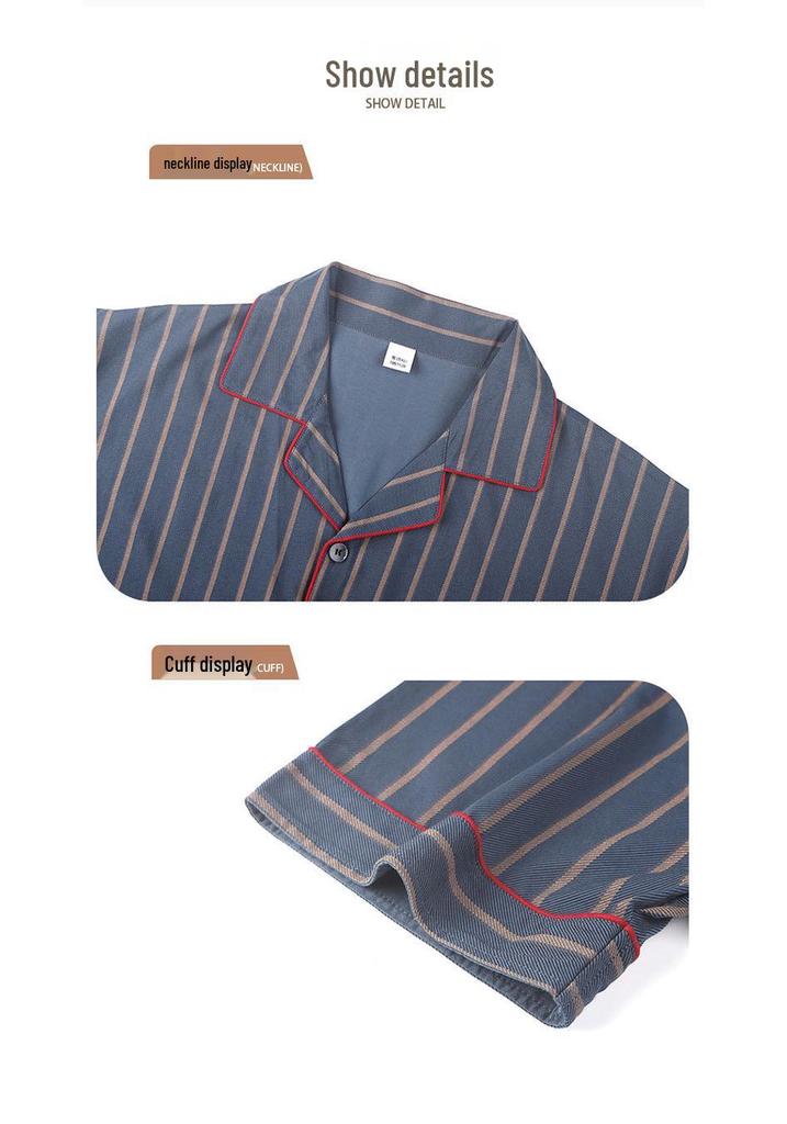 Mei Ji Yun Men's Cotton Lapel Pajama Set - Short Sleeve, Long Pants, Plus Size