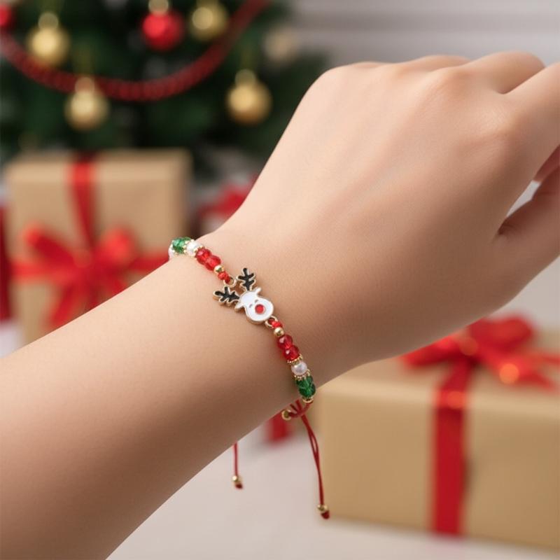 Festive Adjustable Rope Bracelet Set With Santa Claus Snowman Charm 12PCS Zinc Alloy Holiday Gift For Women