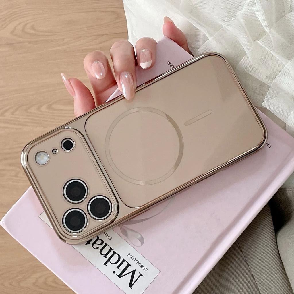 For Magsafe Plating Magnetic Phone Case For iPhone 17 16 15 14 13 Pro Max Solid Color Shockproof Glossy Hard Cover Funda