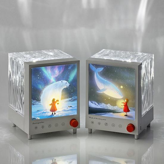 Aurora Projektor Nachtlicht mit Bluetooth-kompatiblem Lautsprecher Farbwechselndes LED Welleneffekt Nachtlicht Wiederaufladbare Nachttischlampe für Schlafzimmer