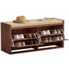 Rattan Shoe Bench With Padded Cushion And 2 Cabinets For Hidden Storage Brown