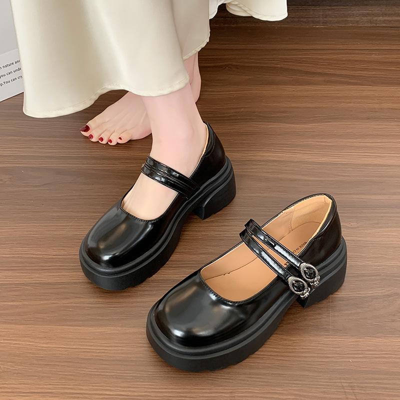 Women's new shallow muffin thick-soled buckle small fragrant Mary Jane shoes fashionable small leather shoes
