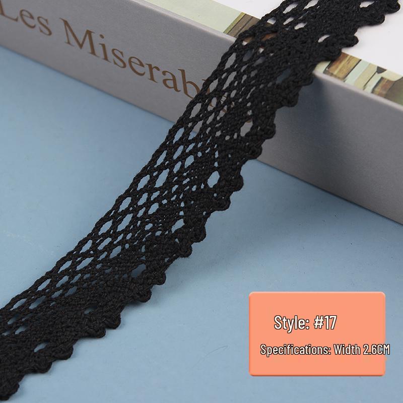 Black Pure Cotton Lace Trim for Clothing and Curtains