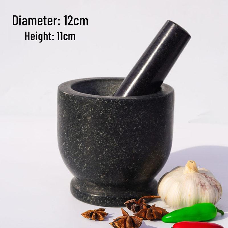 Natural Granite Mortar and Pestle for Garlic, Medicine, and Pepper - Thickened, Old-fashioned Manual Design