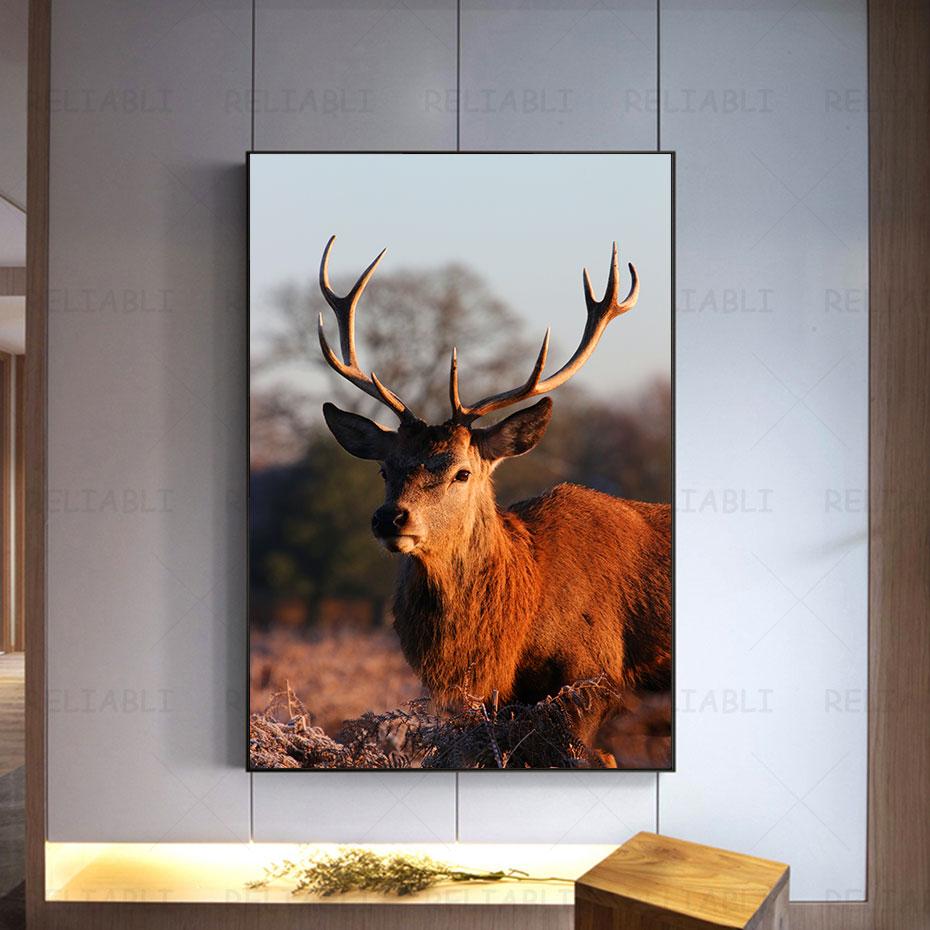 Deer In Forest Canvas Painting Animal Wall Art Picture Posters and Prints for Living Room Decor Porch Home Decoration Cuadros