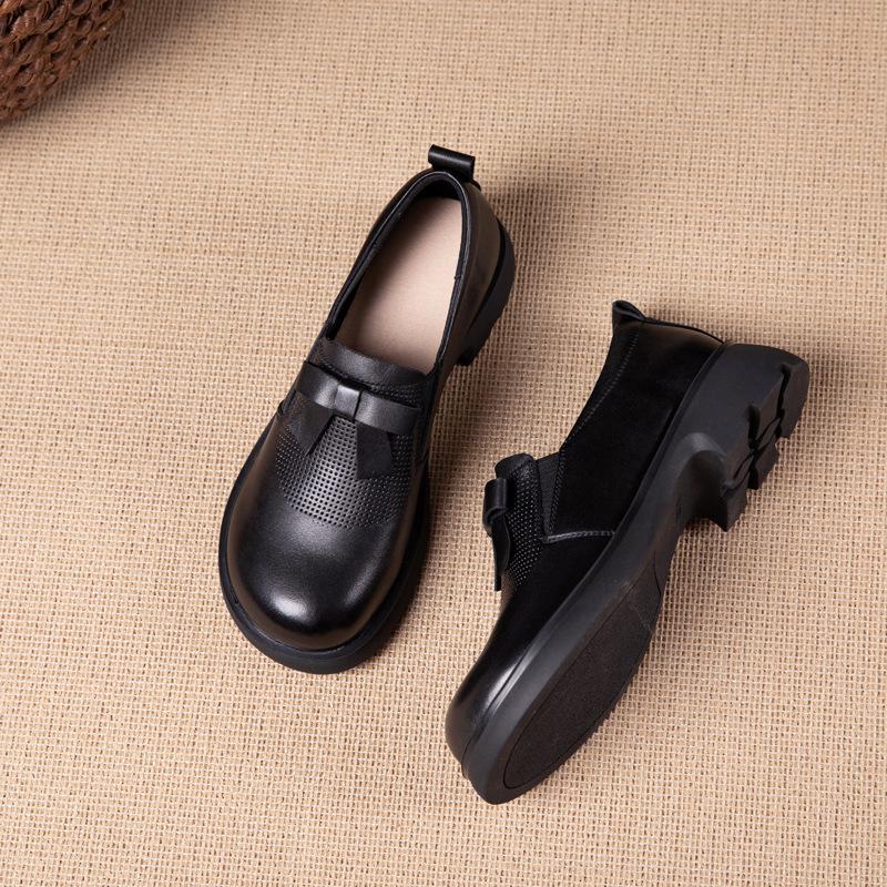 

Женские лоферы из коровьей кожи первого слоя, осенние новинки, ретро кожаные туфли-лолиты с бантом, маленькие кожаные туфли, туфли-одиночки, женская обувь 35