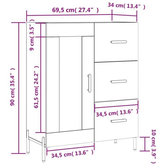 VidaXL Black Buffet 69.5x34x90 Cm Engineered Wood 828053