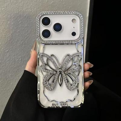 Galvanisiertes Schmetterling Hohl Glitzer Diamant Hülle Für iPhone 17 16 15 14 13 Pro Max Plus Bling Funkelnder Strass Stoßfeste Abdeckung
