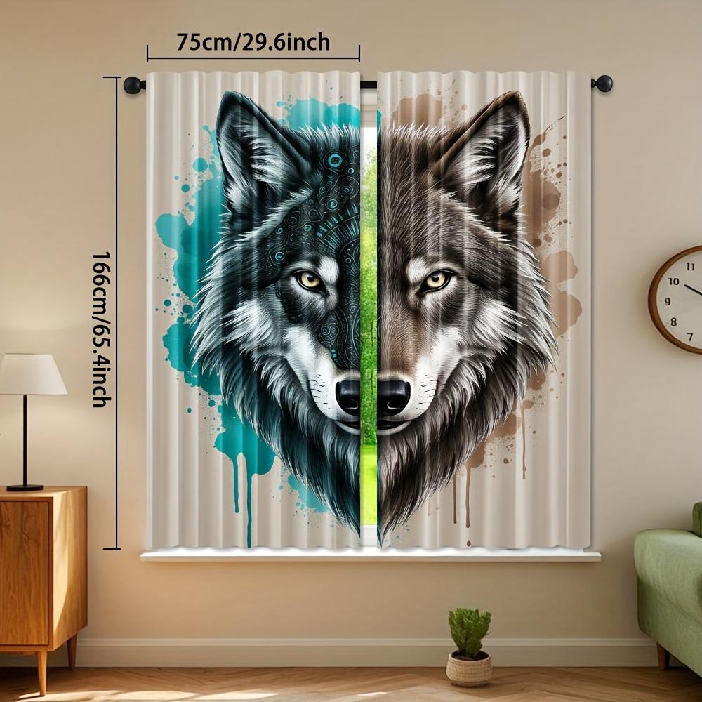 2pcs   Geometric Wolf Mandala Art Print Curtains   Rod Pocket Mount   Digital Printing Curtains   Polyester Material   Suitable for L