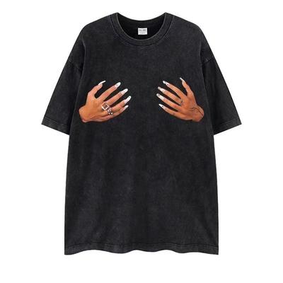 T-Shirt Sommer Mode Marke Finger gewaschen Used Kurzarm Hip-Hop 100% reine Baumwolle Europäischer und amerikanischer Street Vintage Retro Locker