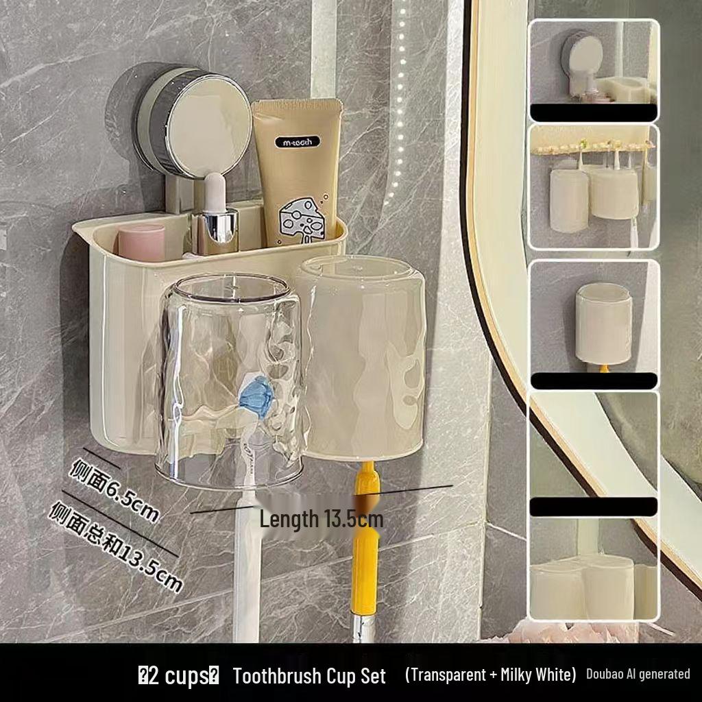 No-Drill Wall-Mounted Toothbrush & Cup Holder