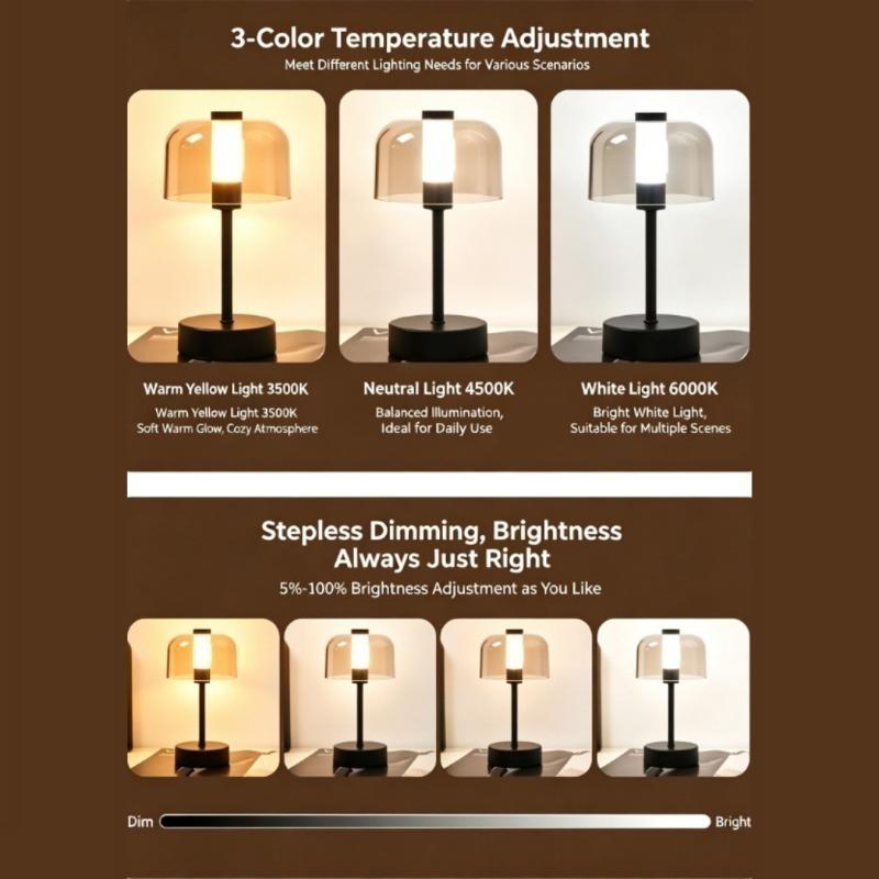 Cordless Retro Table Lamp Dimmable Touch Sensor LED Reading Lamp Wireless Lighting USB Rechargeable Metal Night Light