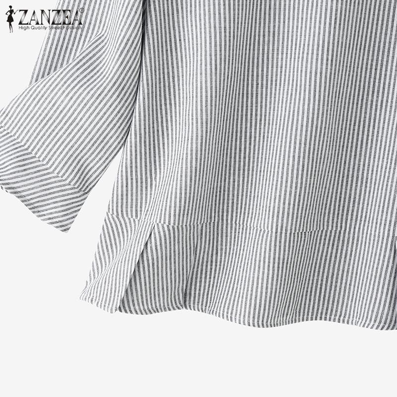 ZANZEA Damen Lässig Rundhals Locker 3/4 Ärmel Streifen Bluse